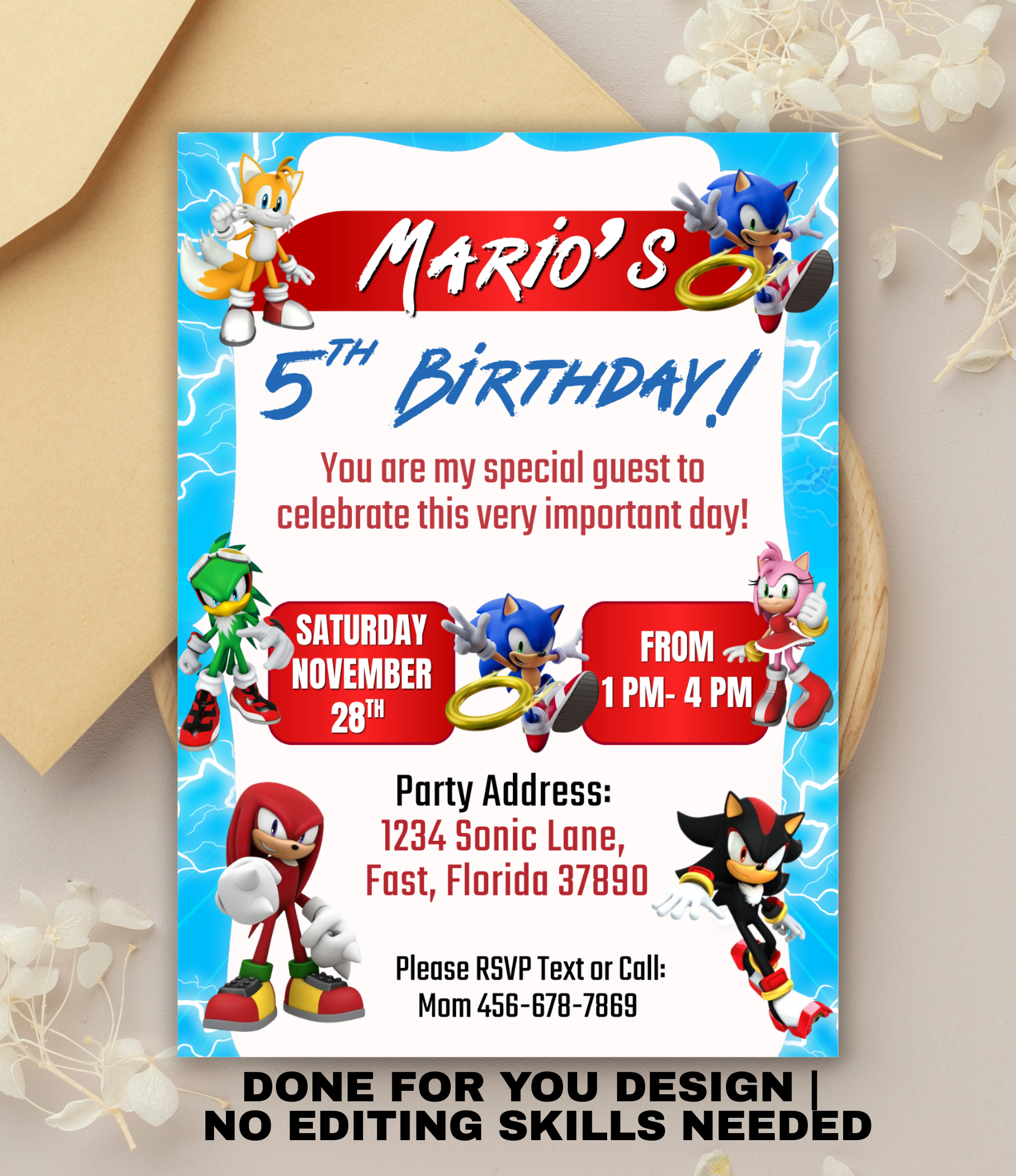 Sonic Birthday Invitation for Boys | Personalized Sonic Party Invite | Editable Canva Template or Custom Digital Invitation