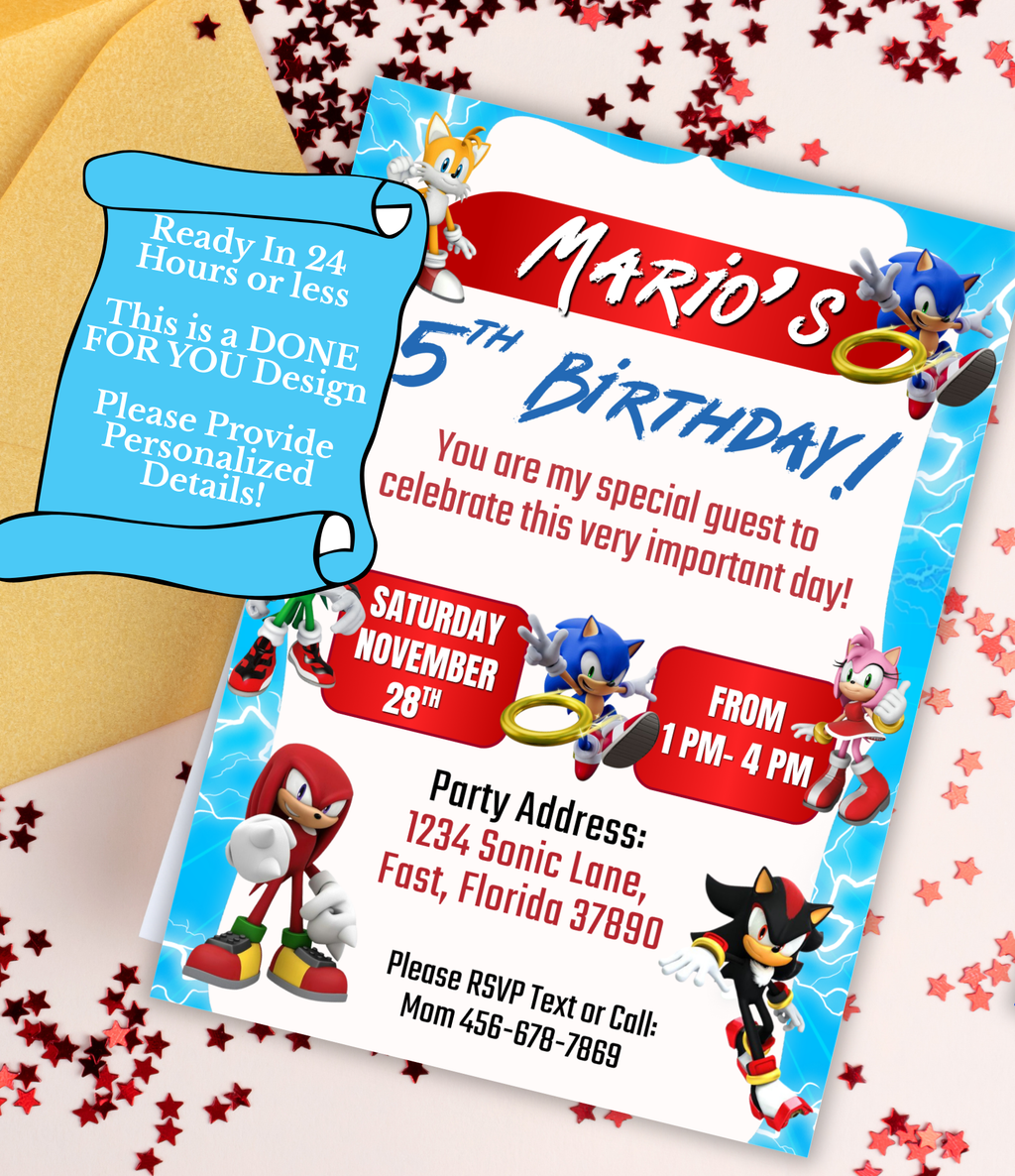 Sonic Birthday Invitation for Boys | Personalized Sonic Party Invite | Editable Canva Template or Custom Digital Invitation