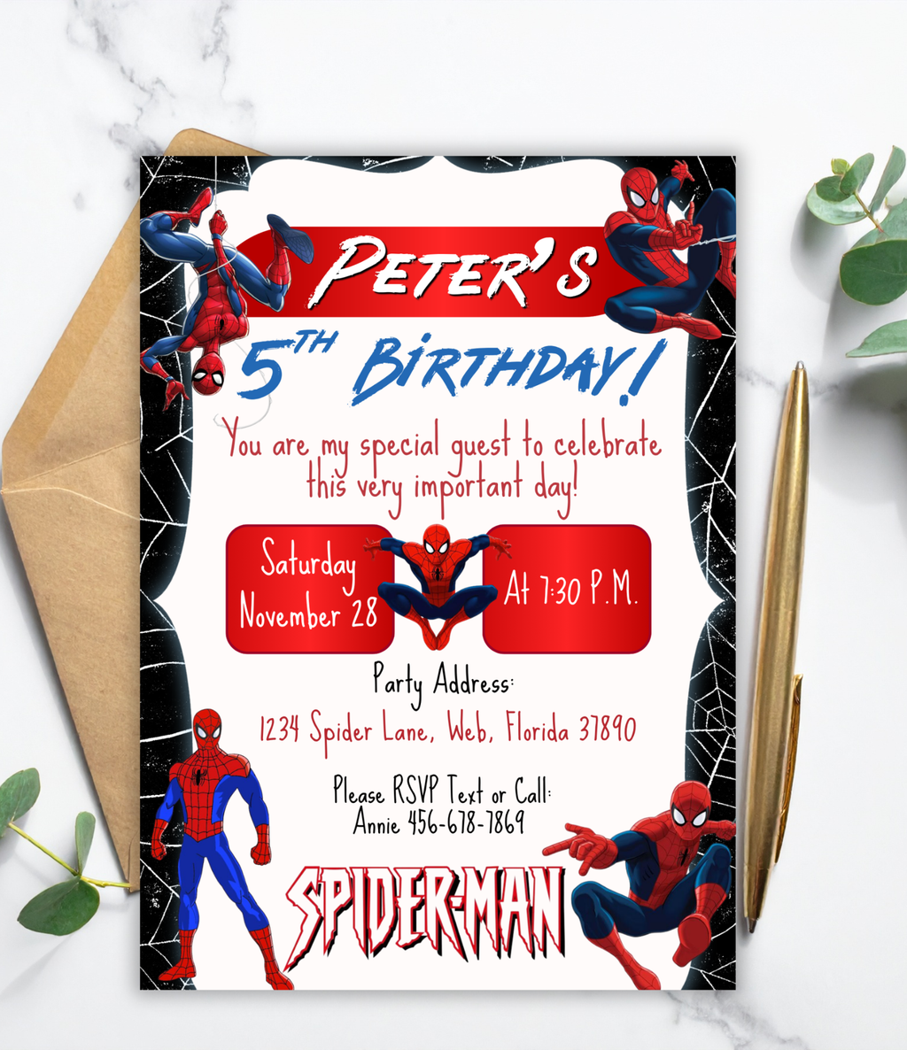 Personalized Spiderman Birthday Invitation for Boys | Superhero Party Invite | Custom Digital Invitation