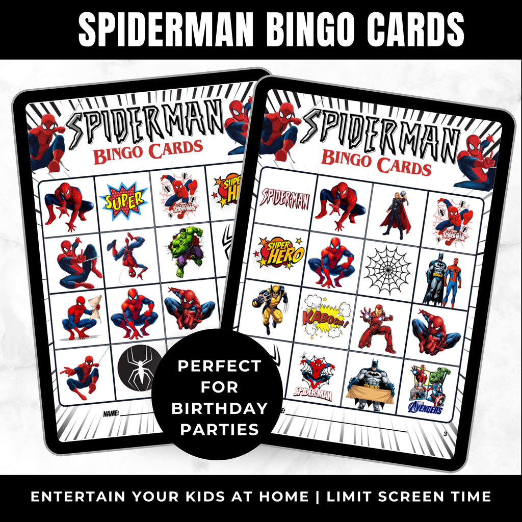 Spiderman Birthday Bingo Cards Printable for Kids | Superhero Party Game