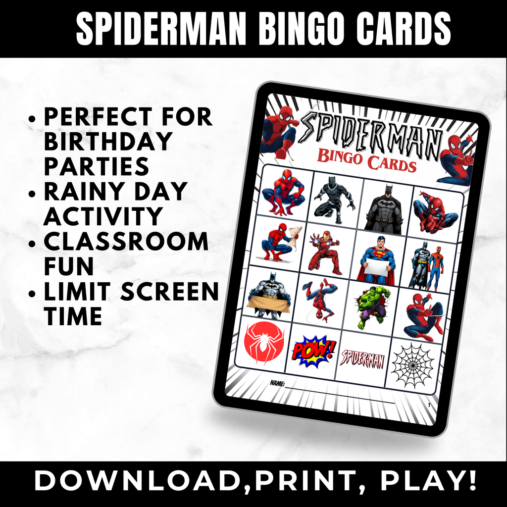 Spiderman Birthday Bingo Cards Printable for Kids | Superhero Party Game