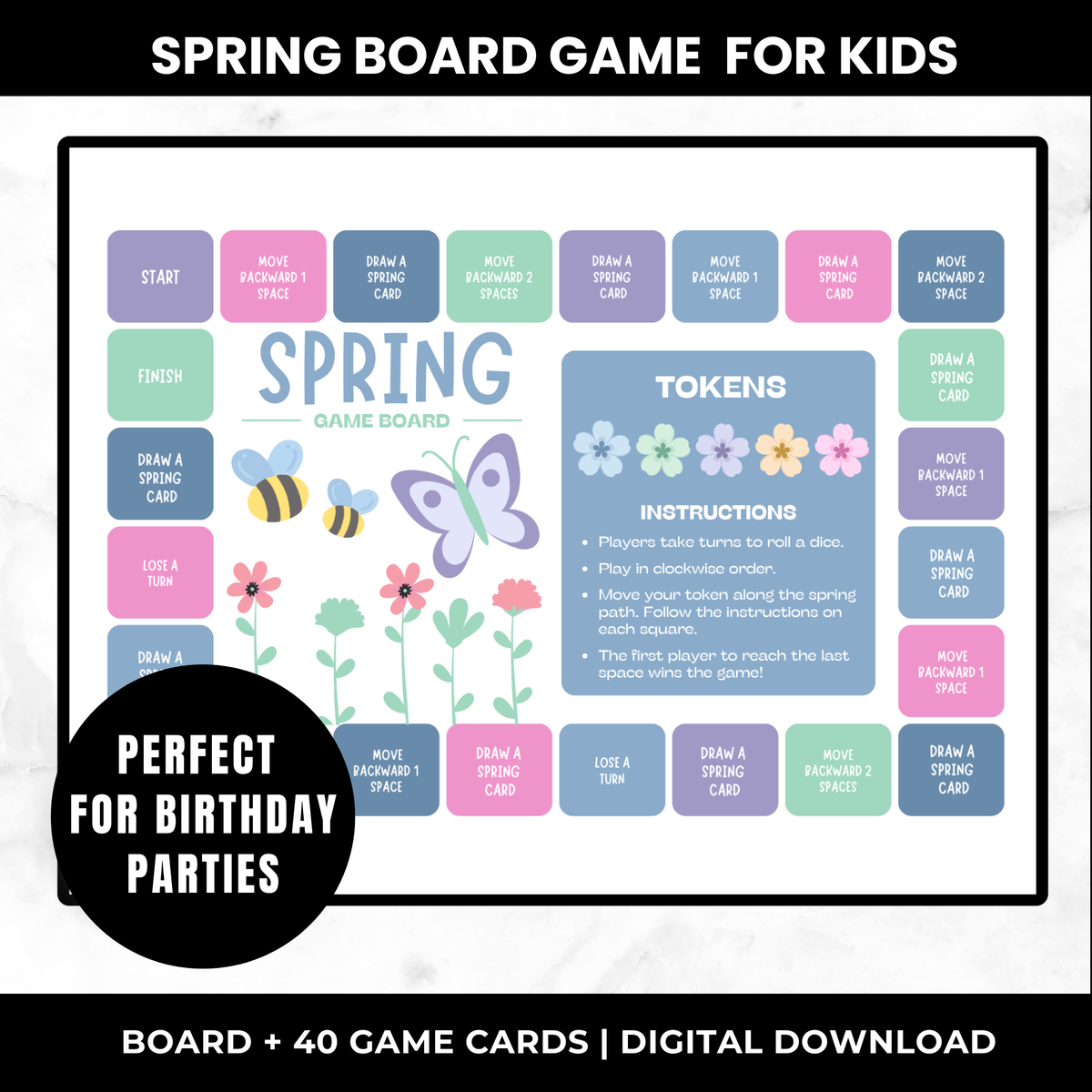 Spring board game for kids — printable spring game for preschool and early elementary