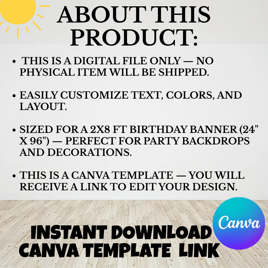 Summer Birthday Banner Template 2x8 ft | Editable Canva Banner for Kids Party | Printable Birthday Banner Instant Download