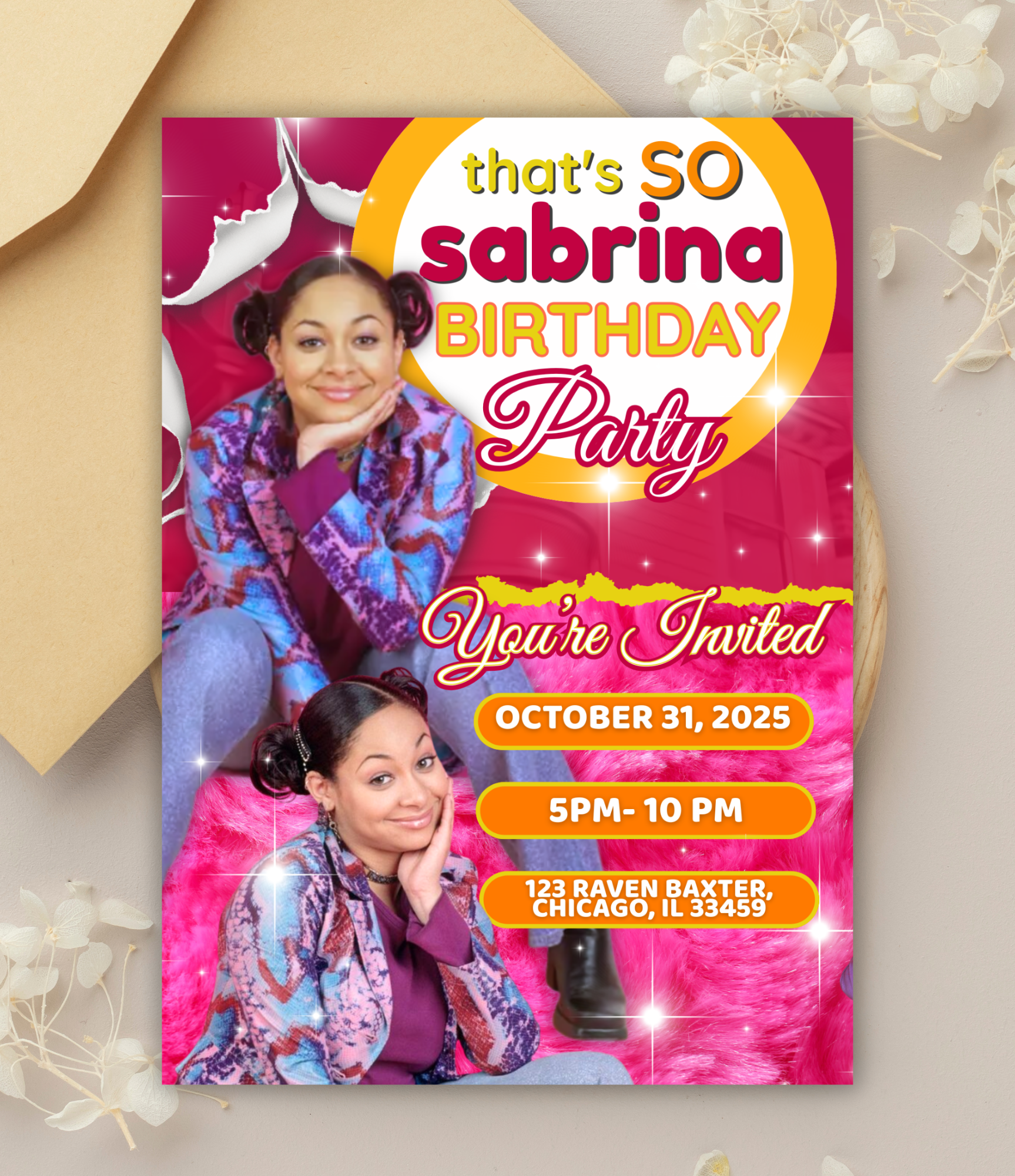 Editable That's So Raven Birthday Invite Template | Editable Canva Adult Party Invite
