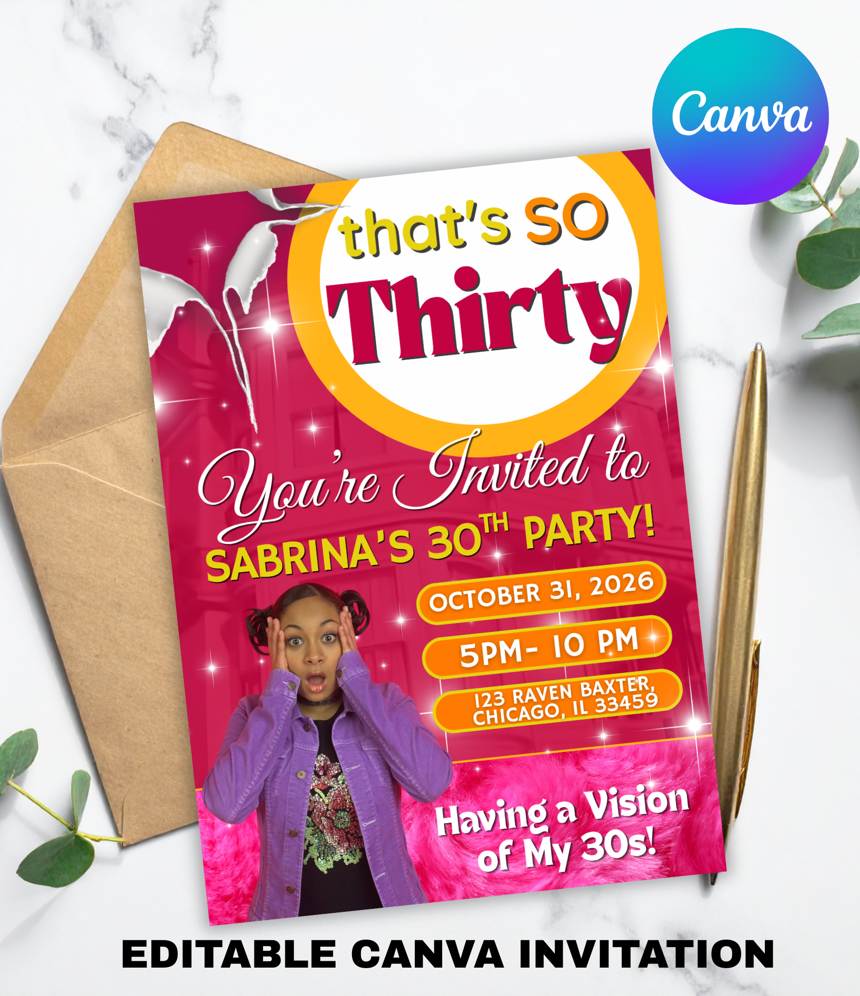30th Birthday Invitation Template Editable Canva | That's So Raven Birthday Party Invite | Thirty and Thriving Invitation | Y2K Birthday Theme