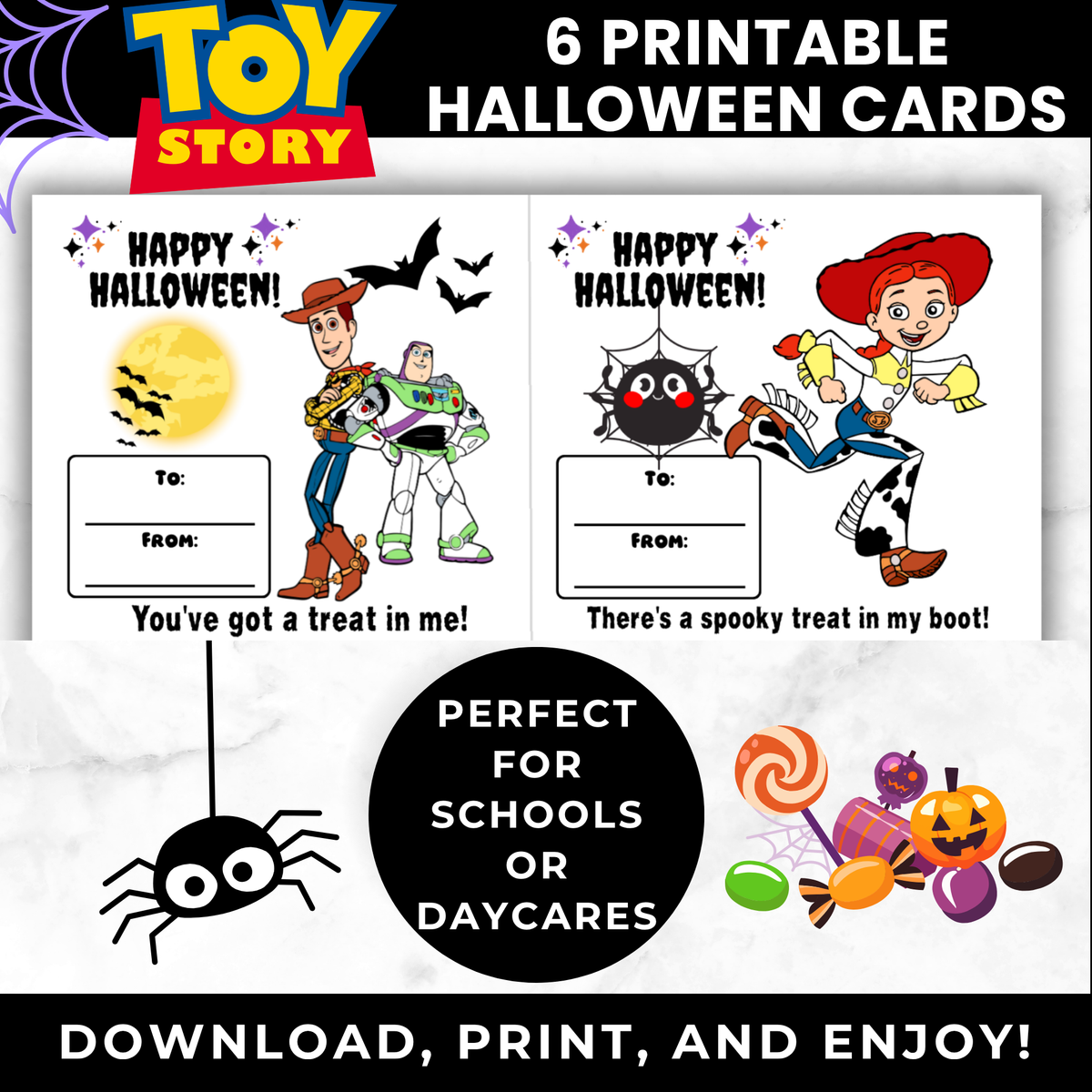 Toy Story Halloween Candy Cards Printable | Classroom Treat Cards PDF