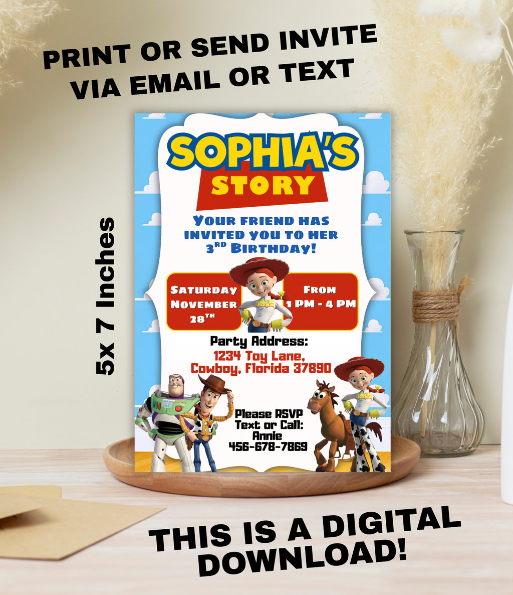 Toy Story Birthday Invitation Girl | Personalized Toy Story Birthday Invite | Custom 5x7 Party Invitation