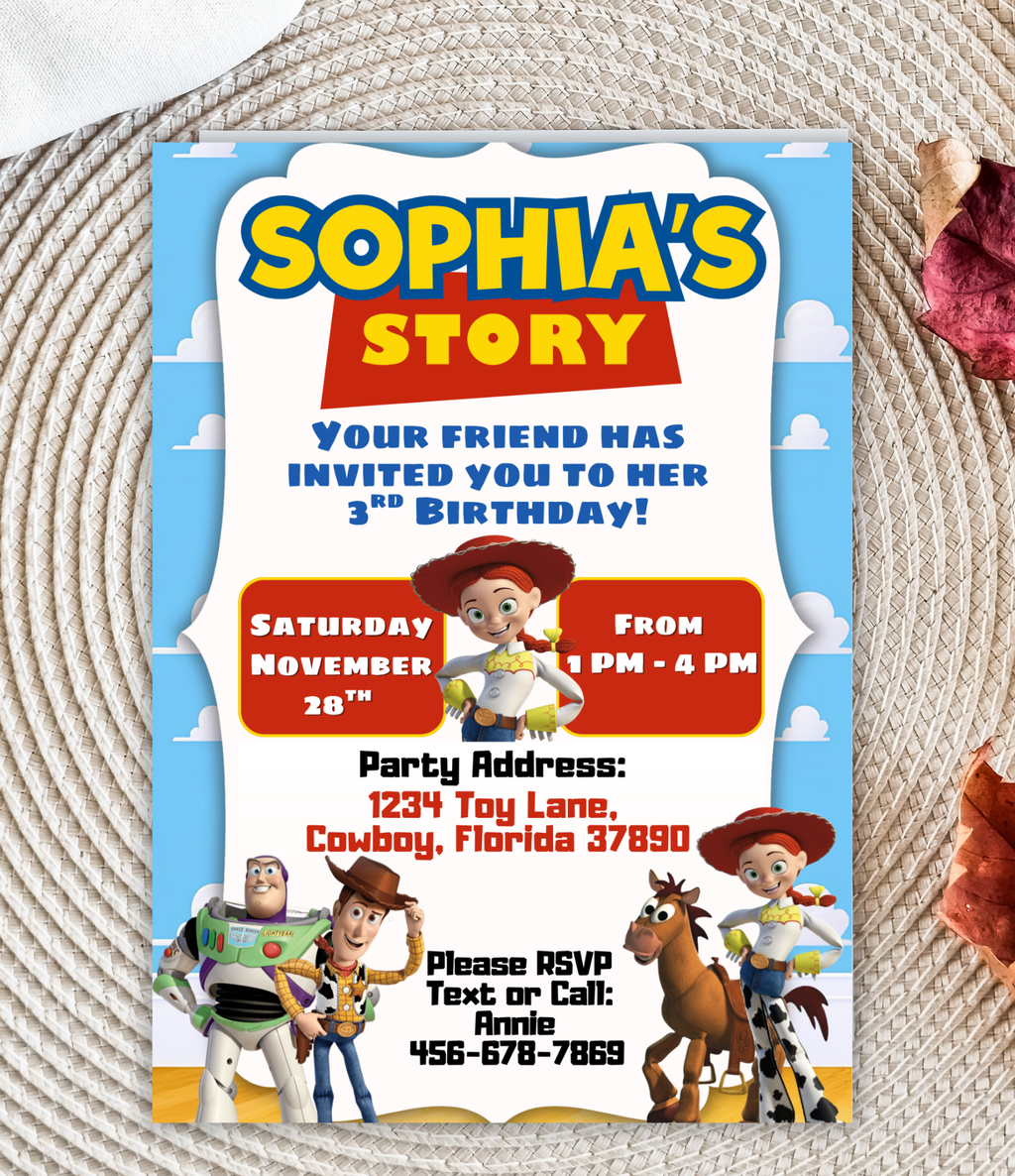 Toy Story Birthday Invitation Girl | Personalized Toy Story Birthday Invite | Custom 5x7 Party Invitation
