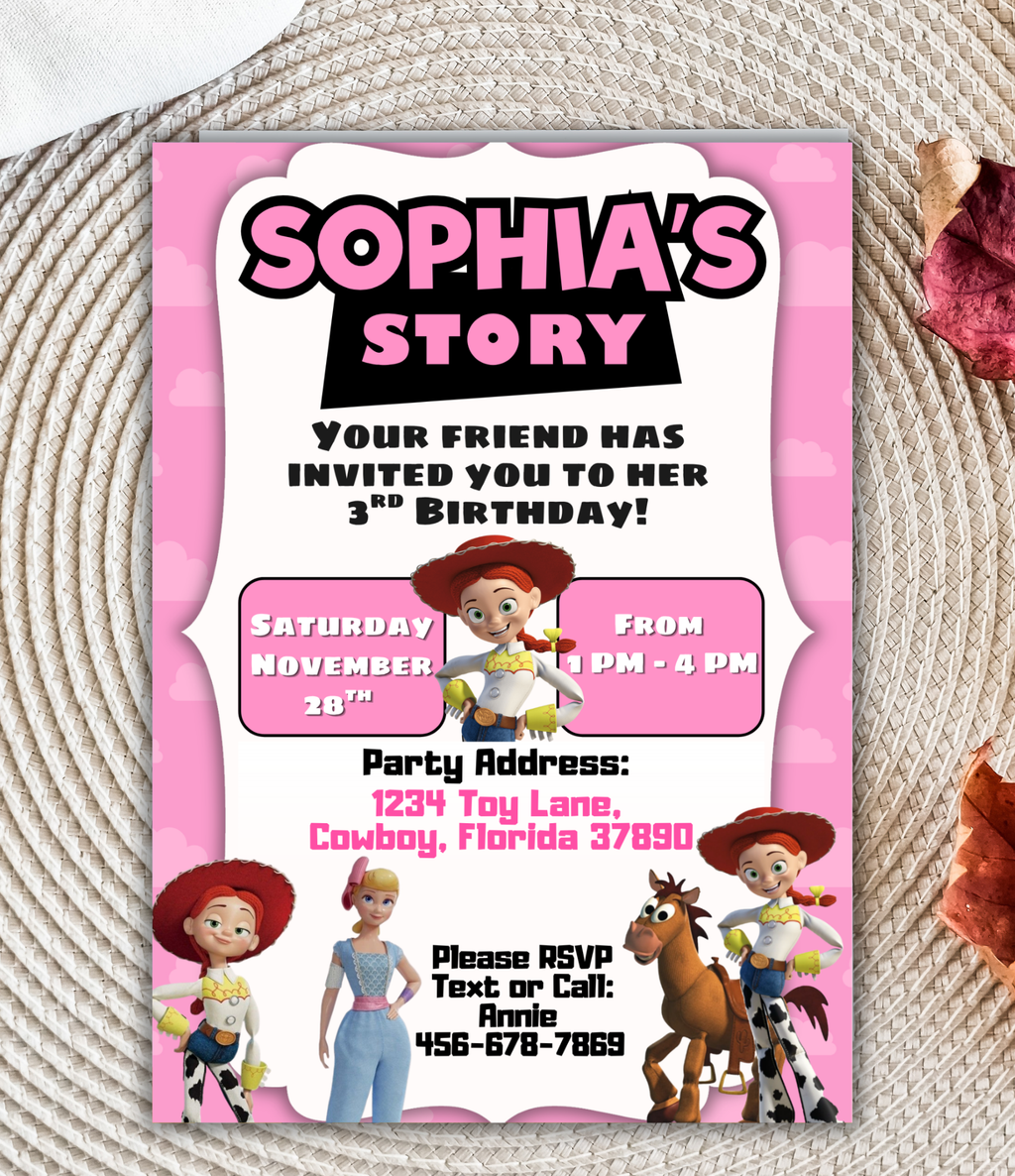 Toy Story Birthday Invitation for Girls | Personalized Birthday Invite | Custom Digital Invitation