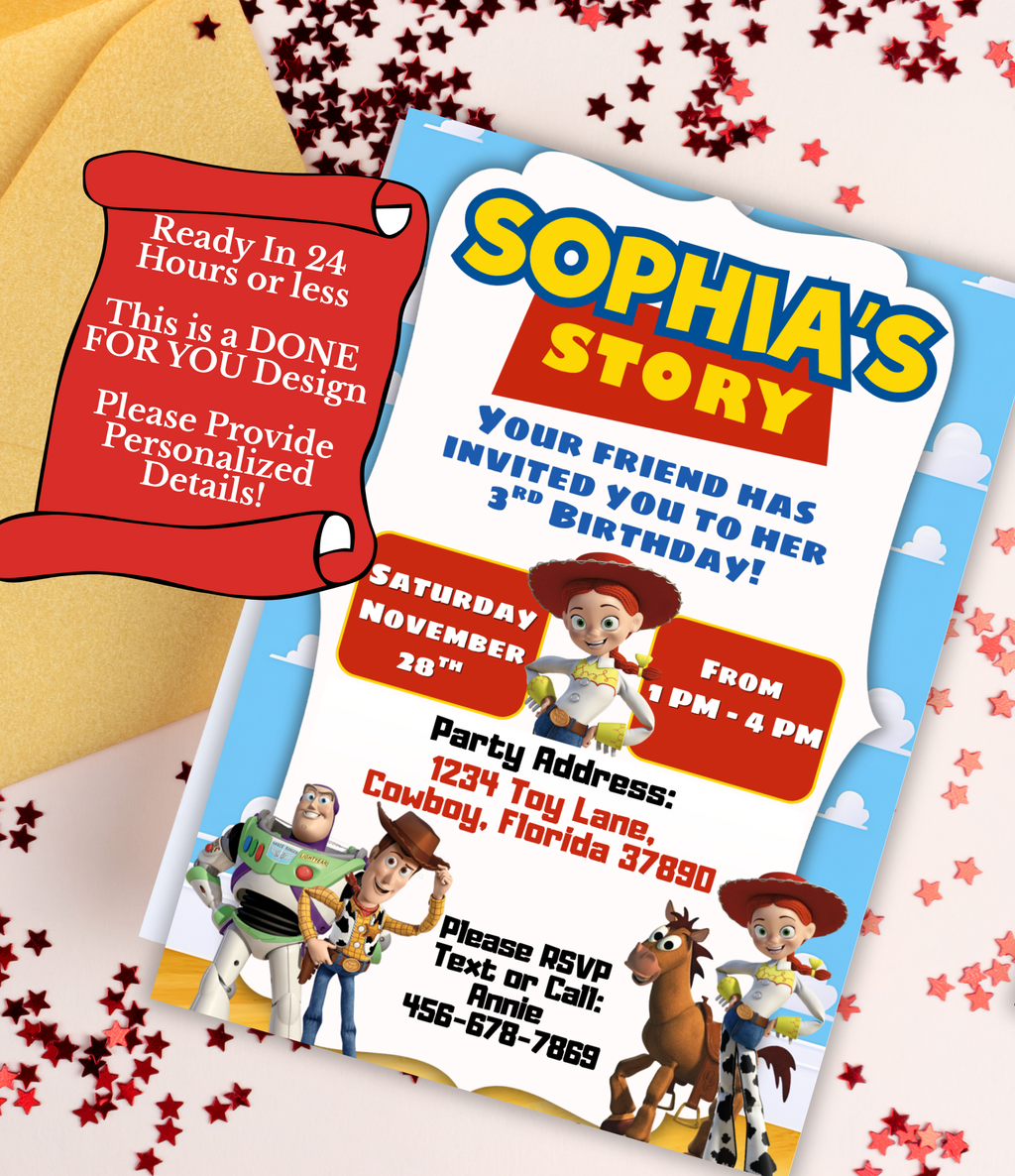 Toy Story Birthday Invitation Girl | Personalized Toy Story Birthday Invite | Custom 5x7 Party Invitation