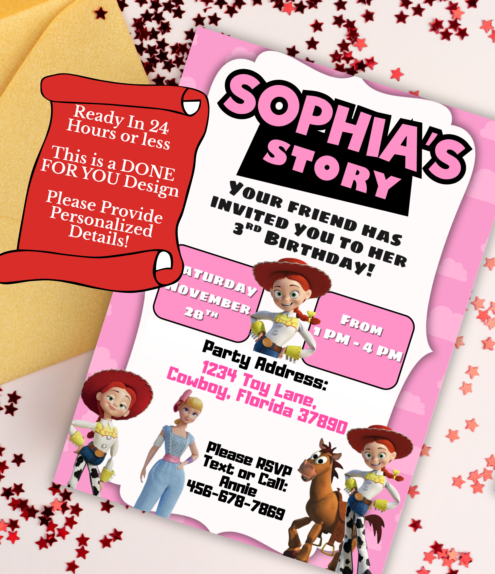 Toy Story Birthday Invitation for Girls | Personalized Birthday Invite | Custom Digital Invitation