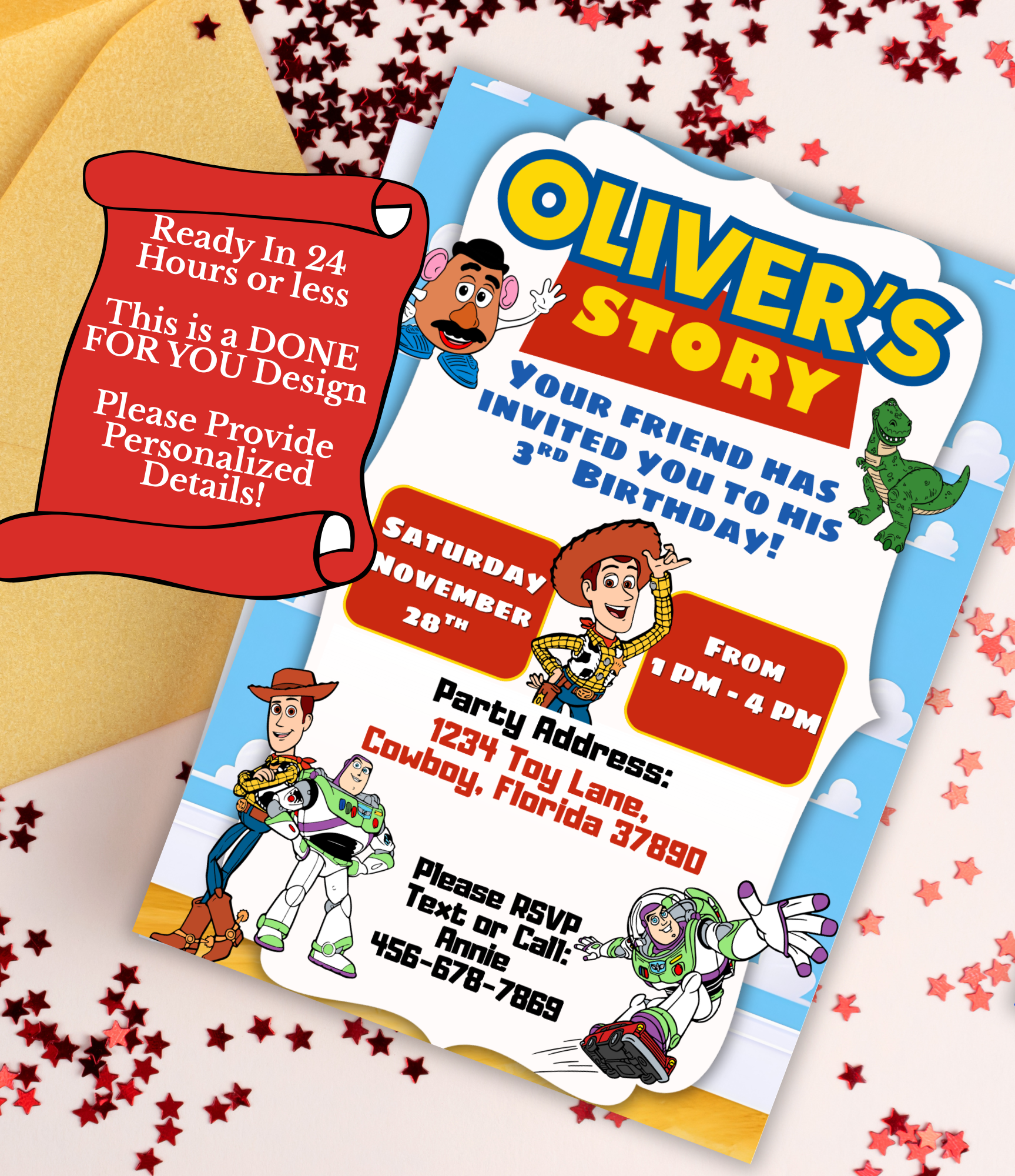 Toy Story Birthday Invitation for Boys | Personalized Toy Story Birthday Invite