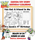 Custom Toy Story Birthday Coloring Page for Kids | Personalized Kid Party Coloring Sheet |