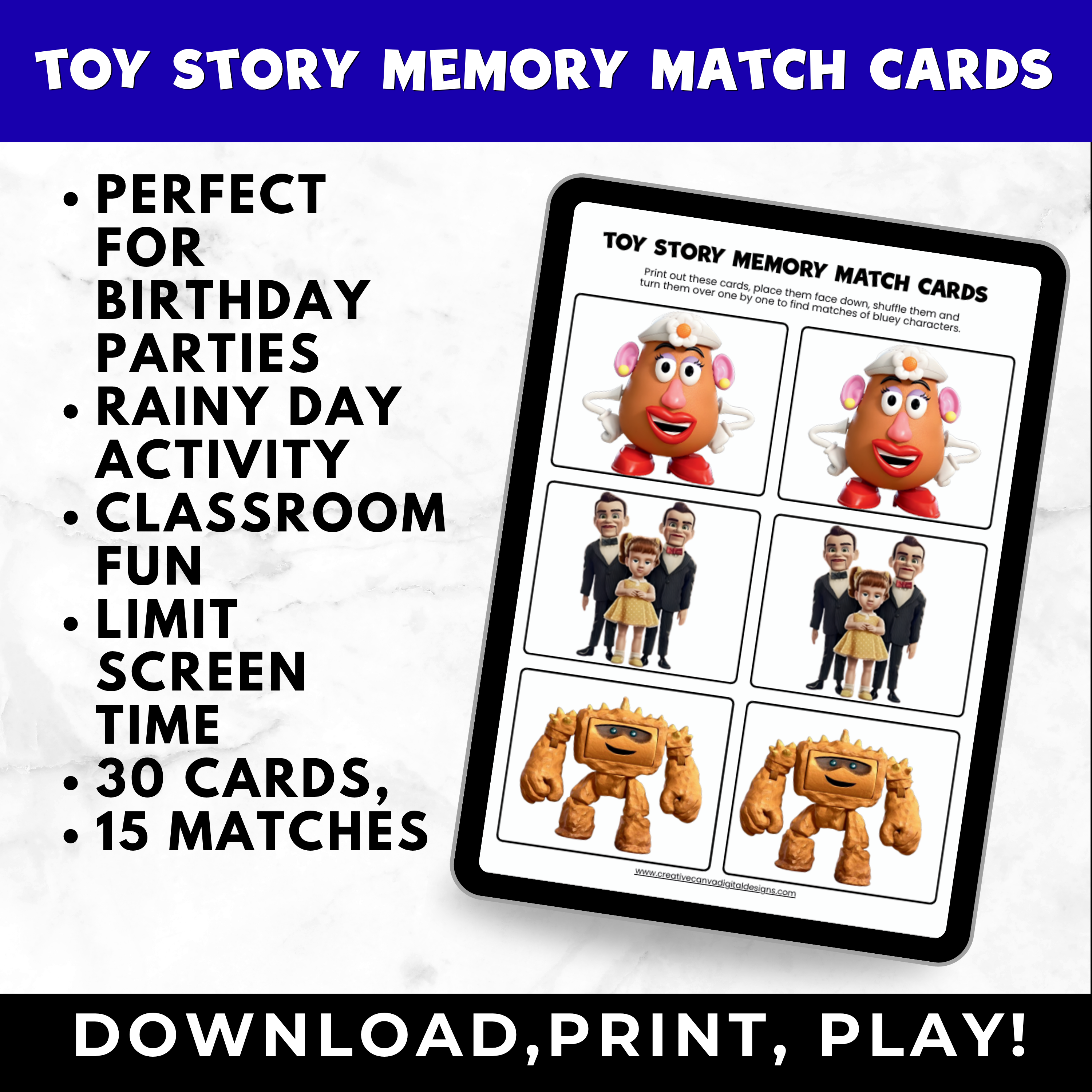 Toy Story Memory Match Game Printable | Toy Story Birthday Party Game for Kids | Toddler Matching Cards