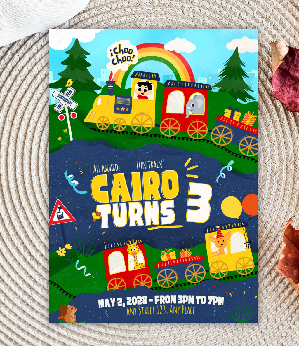 Train birthday invitation printable, invitation design