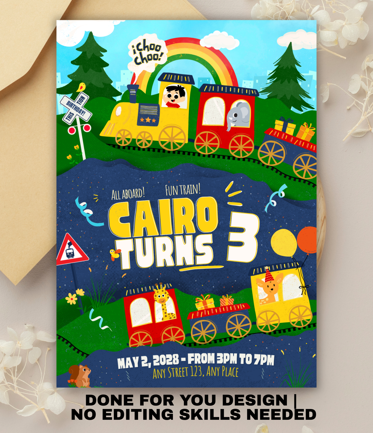 Train birthday invitation printable, invitation design