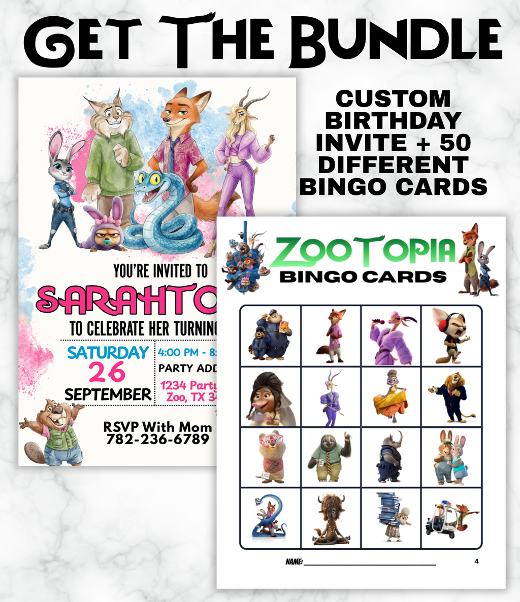 Zootopia birthday invitation printable, bundle preview