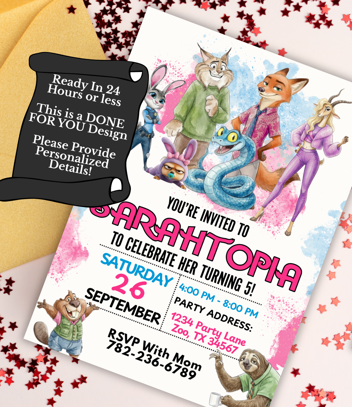 Zootopia birthday invitation printable, product mockup