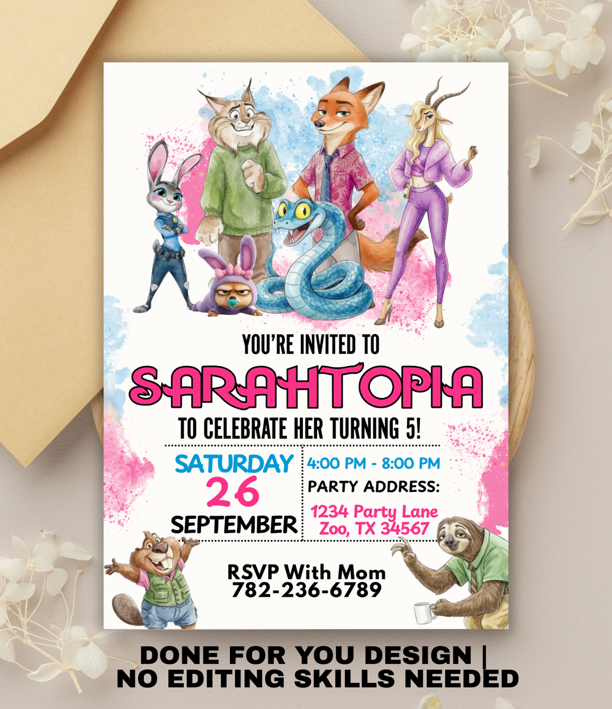 Zootopia birthday invitation printable, invitation design