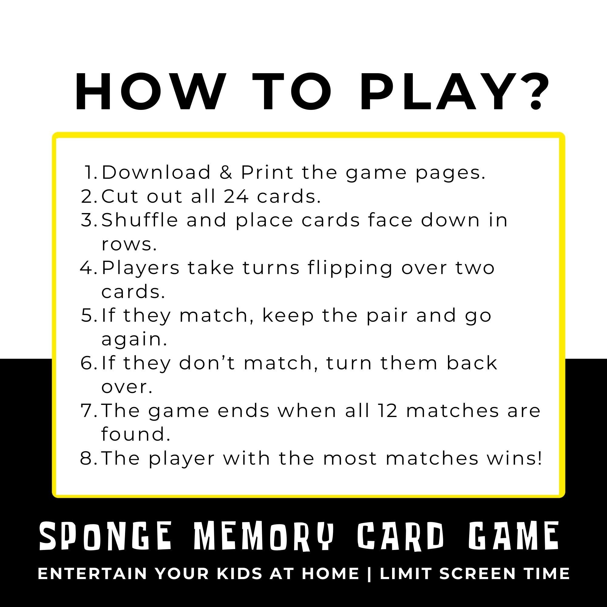 SpongeBob Memory Match Game for Kids | SpongeBob Birthday Party Game