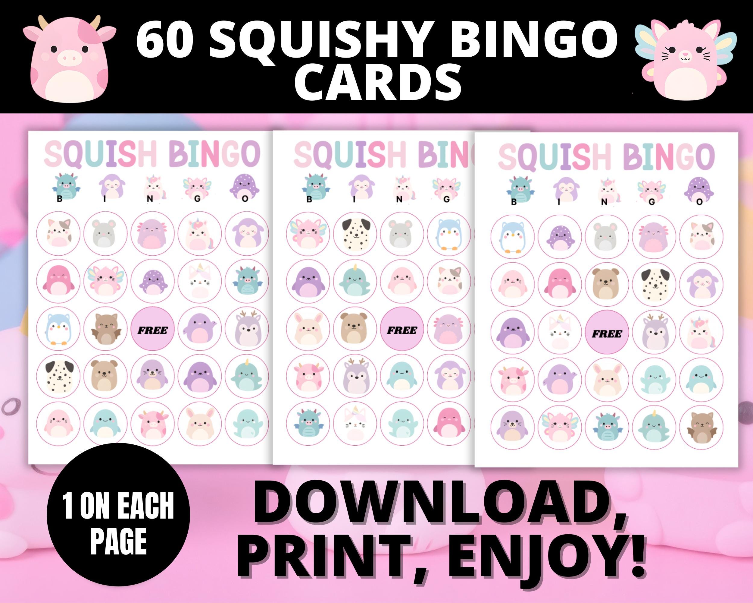 60 Squish Bingo Cards| Kids Birthday Bingo Game | Girls Birthday Party Activity