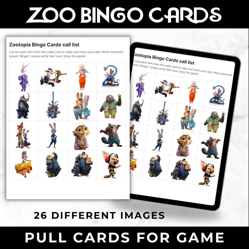 ZooTopia Movie Bingo Cards | Family Movie Night Game