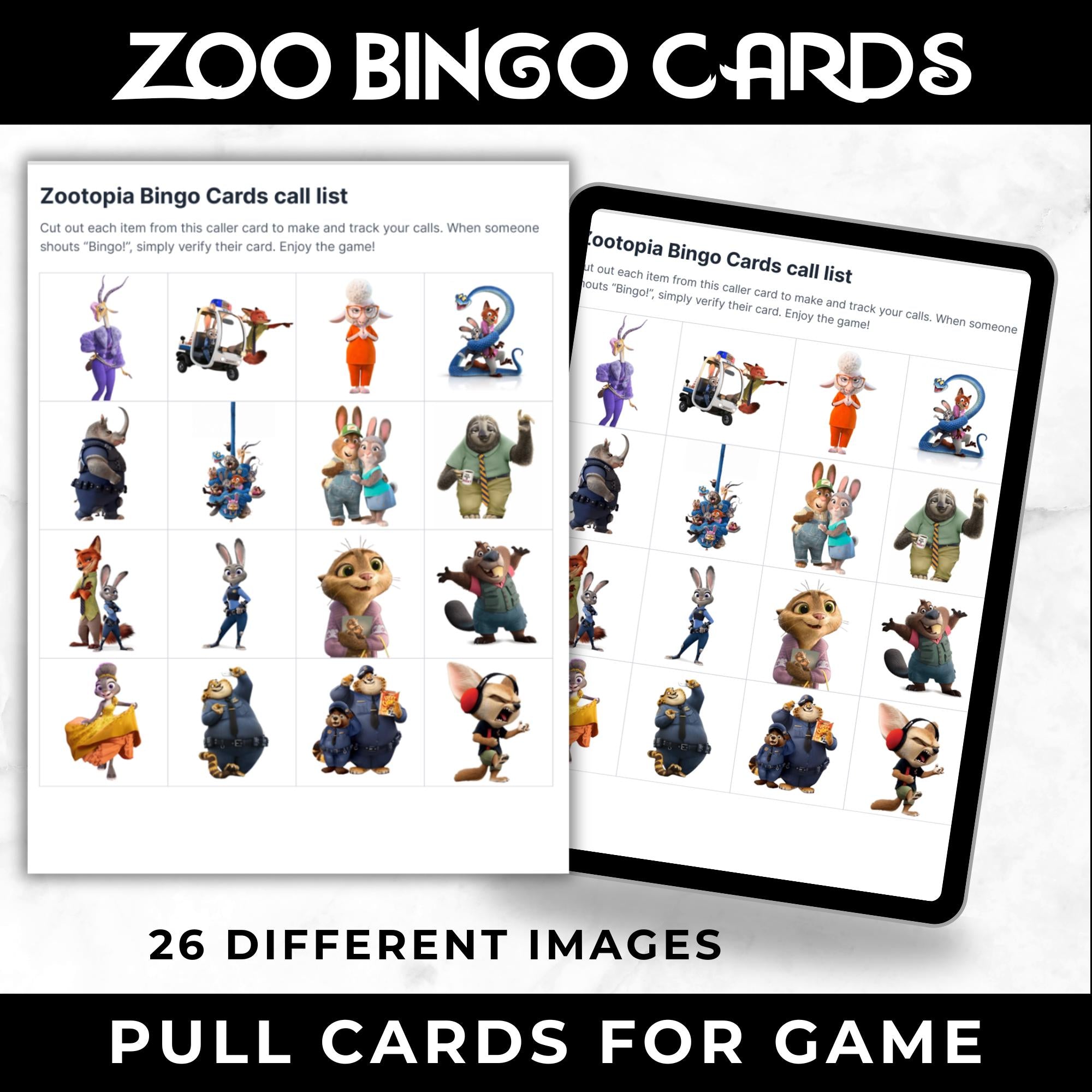 ZooTopia Movie Bingo Cards | Family Movie Night Game
