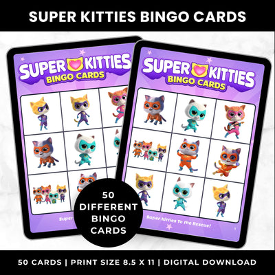 SuperKitties Bingo Cards Toddler Birthday Party