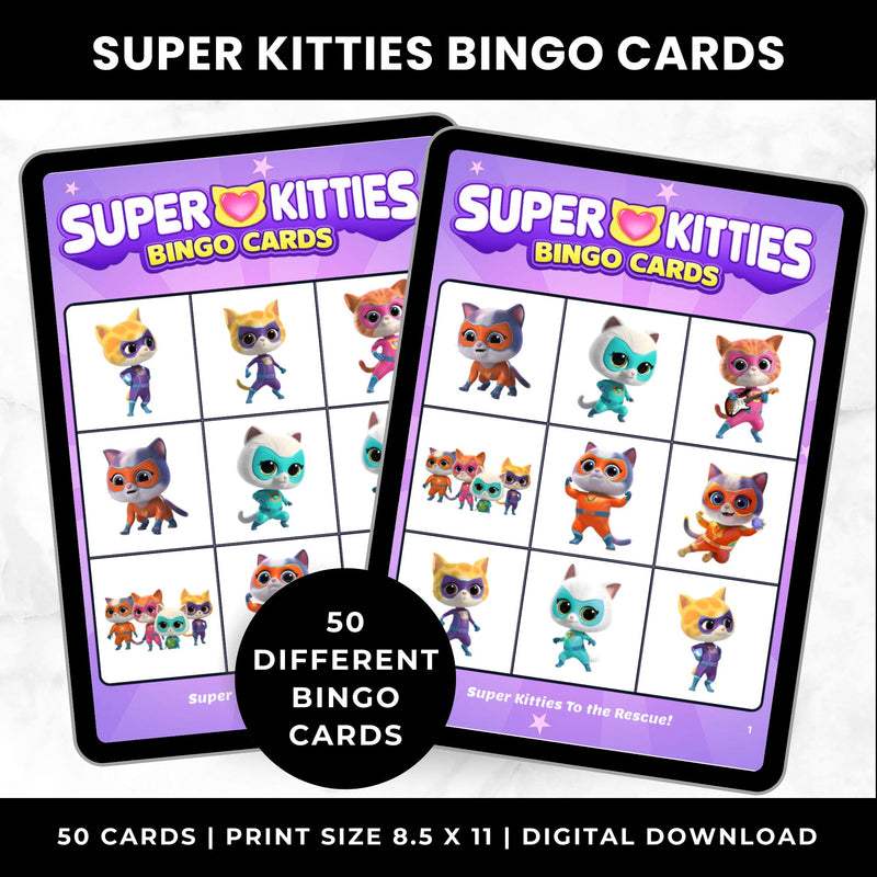 SuperKitties Bingo Cards Printable Birthday Party Activity Girls