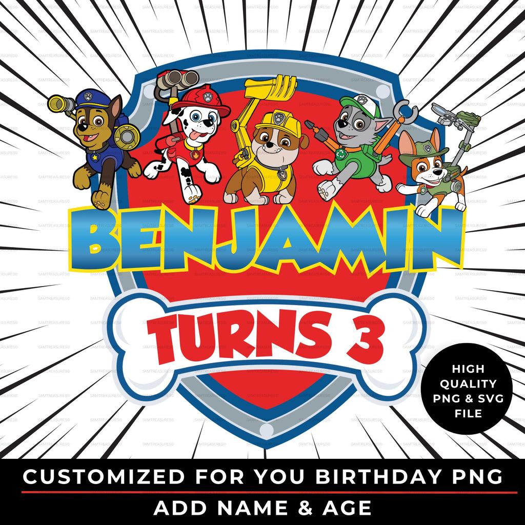 Personalized Paw Rescue Dog Birthday Design | Custom Boy's Birthday Design | Dog Birthday PNG | Patrol Dog Birthday PNG