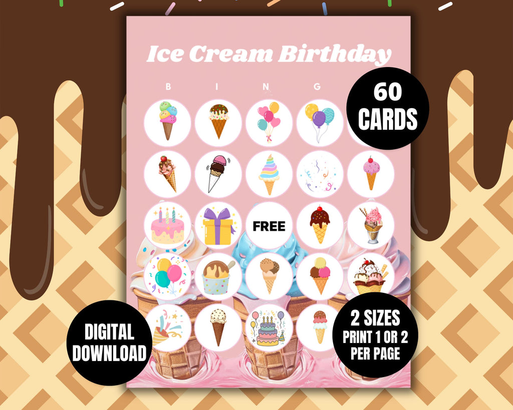Ice Cream Birthday Bingo Cards for Kids | Ice Cream Party Game | Kids Birthday Activity