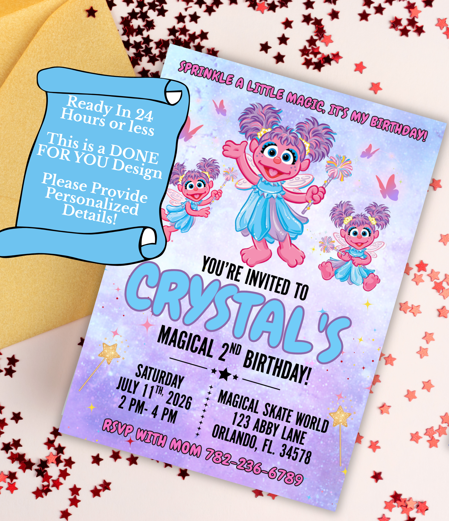 Abby Cadabby Birthday Invitation | Magical Fairy Birthday Invite Printable | Personalized Sesame Street Party Invitation