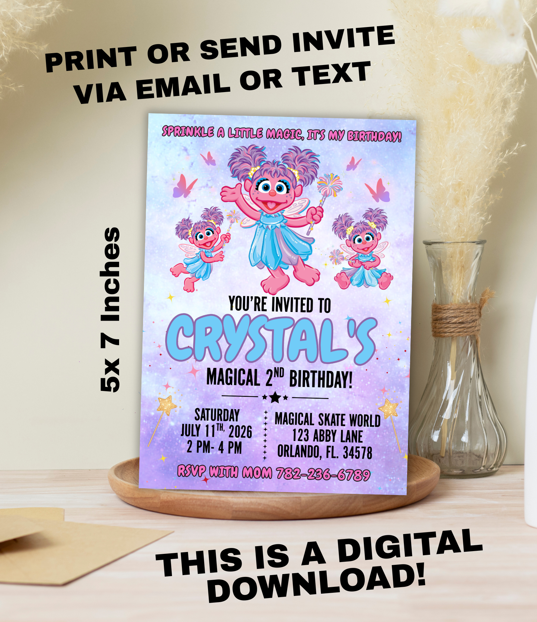 Abby Cadabby Birthday Invitation | Magical Fairy Birthday Invite Printable | Personalized Sesame Street Party Invitation