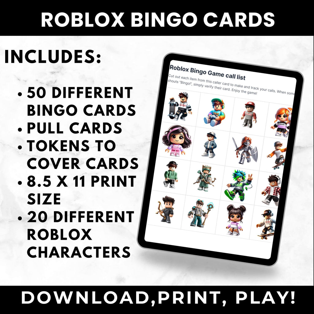 Roblox Birthday Game | Roblox Bingo Cards | Printable Bingo Game for Kids | Roblox Birthday Party Activity