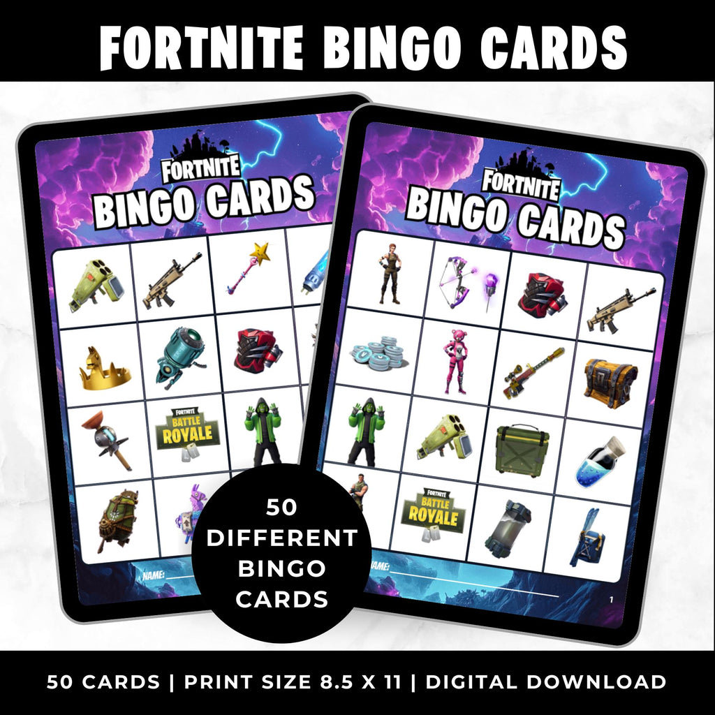 Fortnite Game Bingo Cards | Fortnite Game Birthday Party Games | Fortnite Party Favors | Printable Bingo Cards