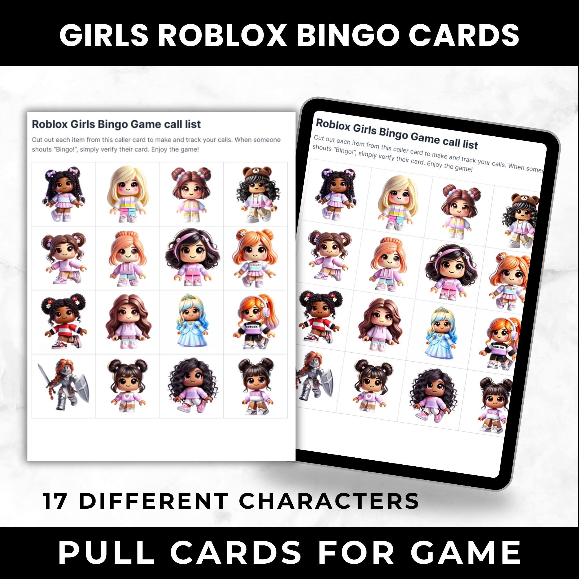 Roblox Girl Birthday Party Game | Roblox Birthday Party | Printable Bingo Cards for Kids |  Roblox Girls Party