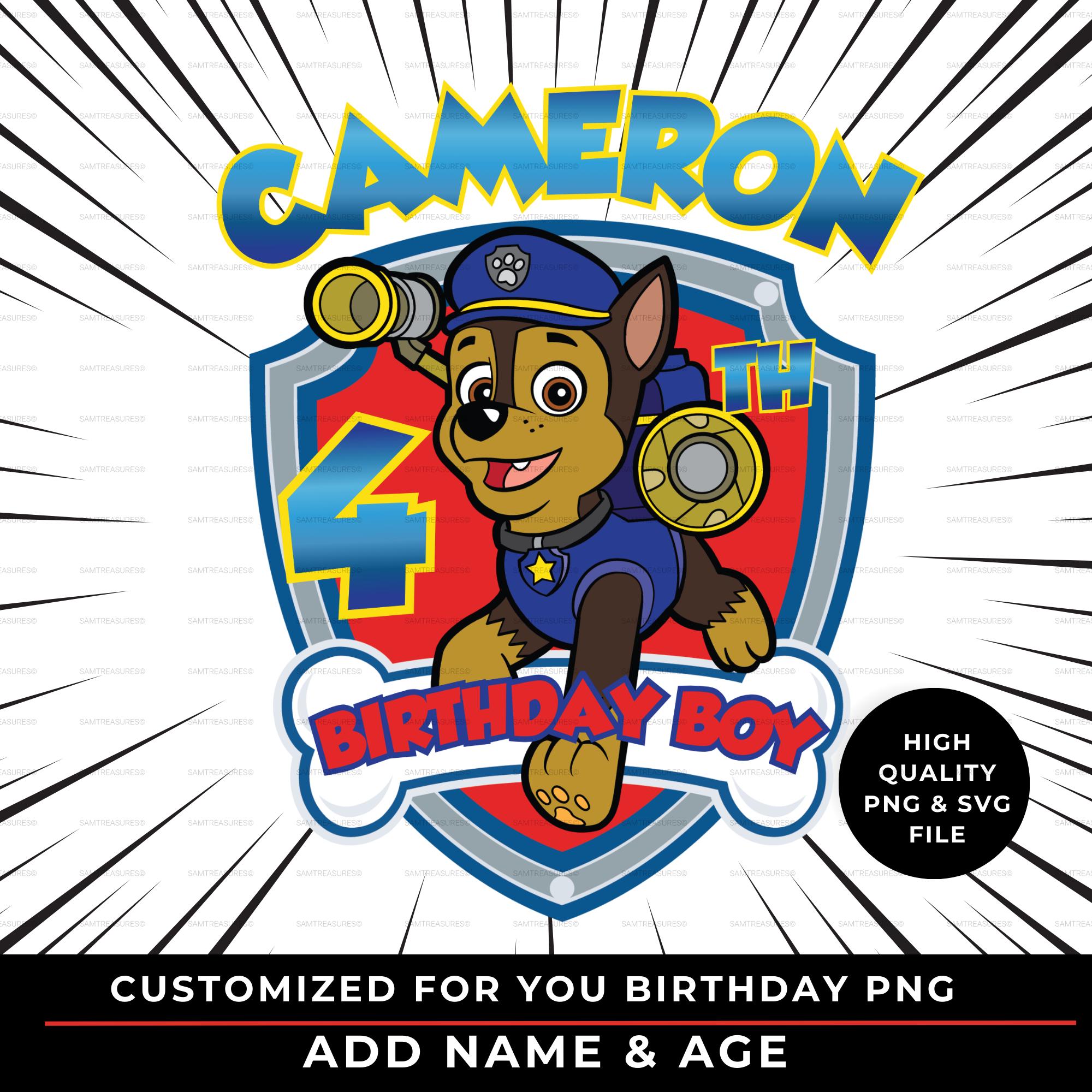 Personalized Paw Rescue Dog Birthday Design | Custom Boy's Birthday Design | Dog Birthday PNG | Patrol Dog Birthday PNG and SVG