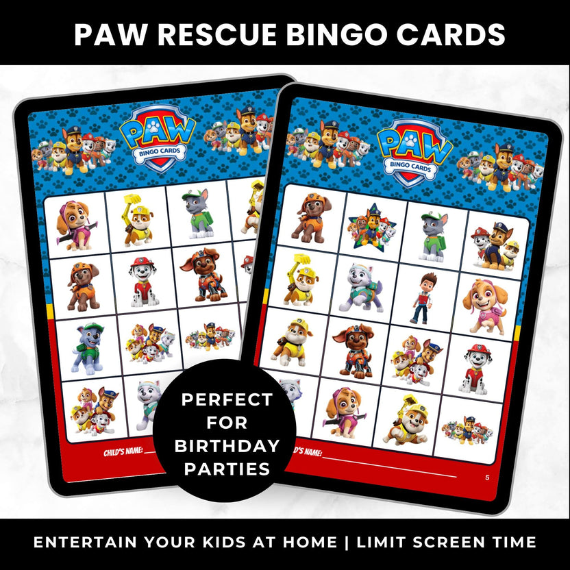 Paw Patrol Bingo Cards Party Games 7 Year Old