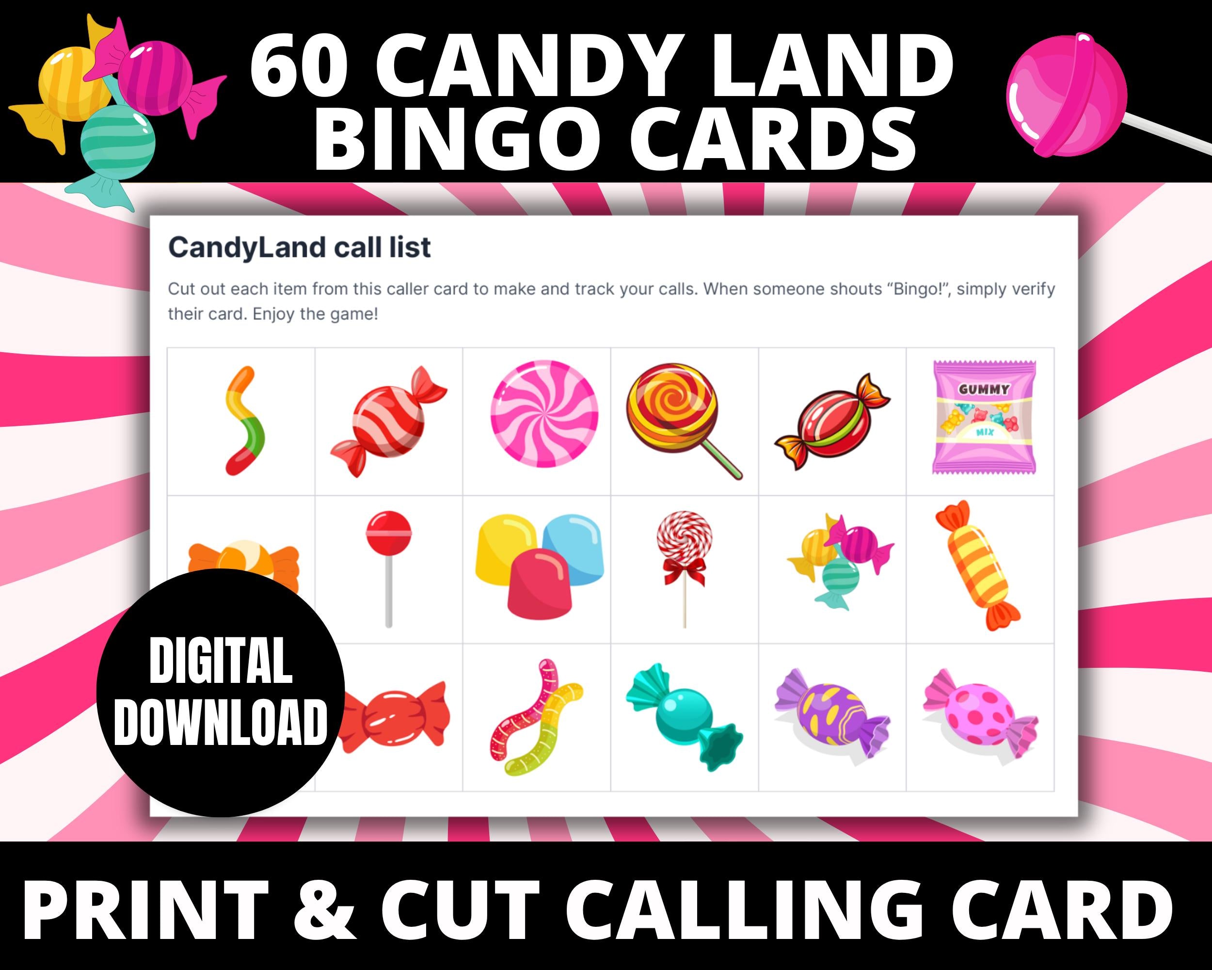 Candy Birthday Bingo Cards for Kids Candy Party Favors