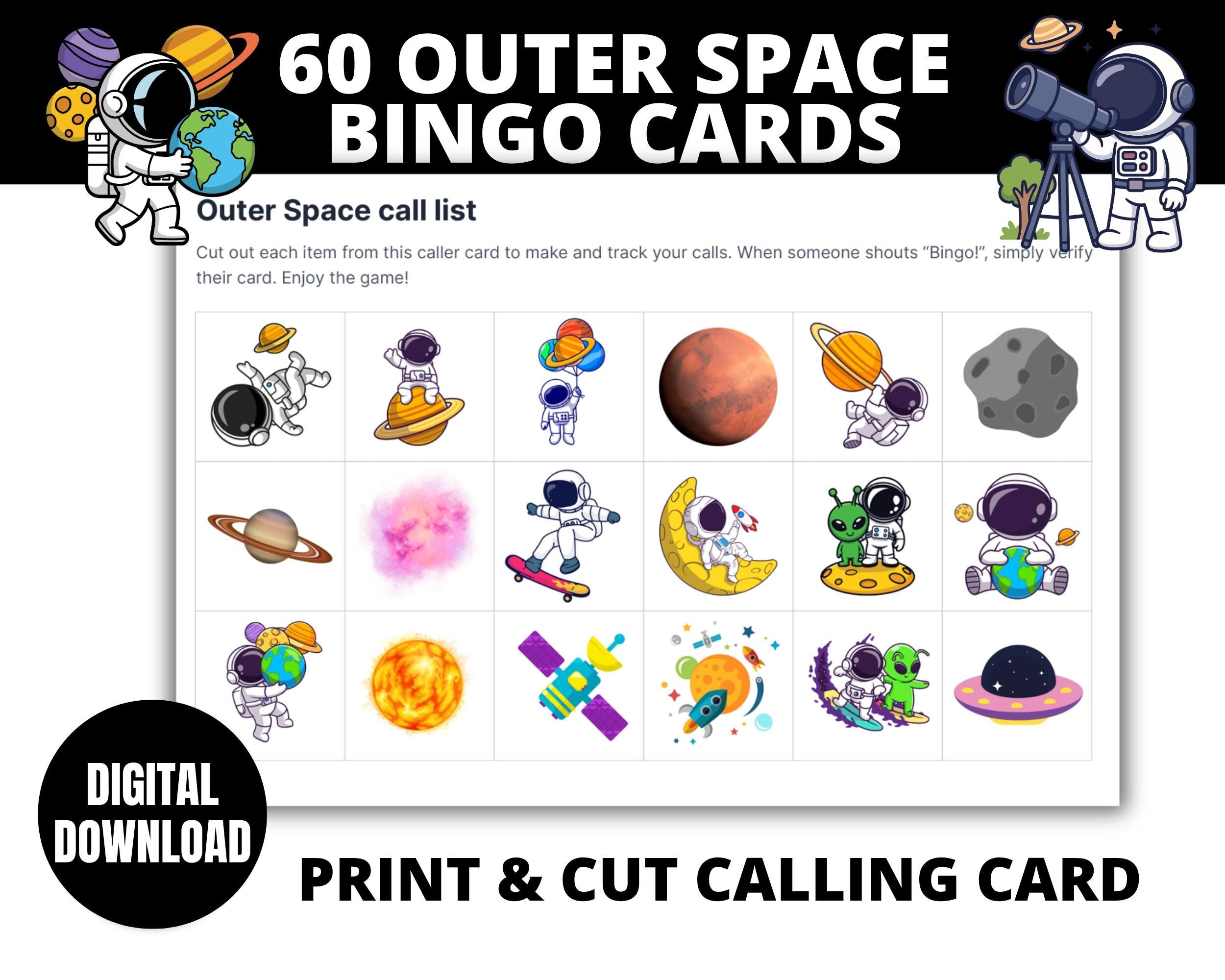 Outer Space Bingo Cards | Outer Space Birthday Bingo Cards For Birthday Activity for Kids