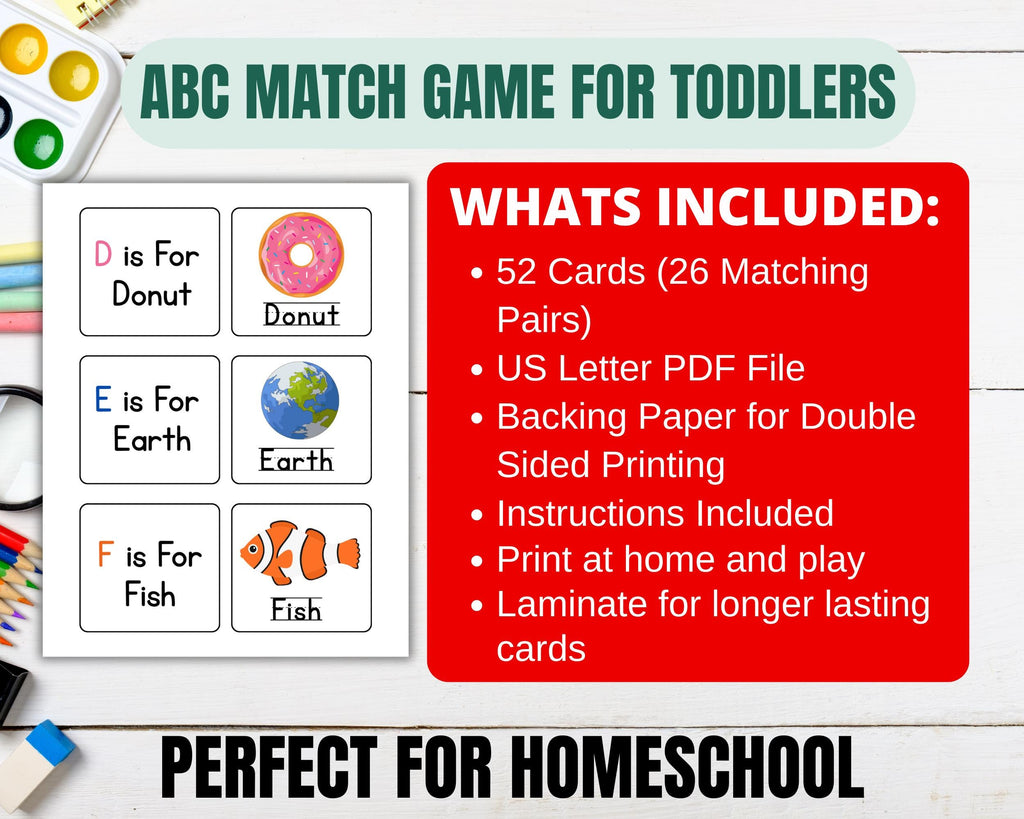 ABC Match Game for Toddlers | Alphabet Matching Cards | Homeschool Learning Activity | Montessori ABC Game