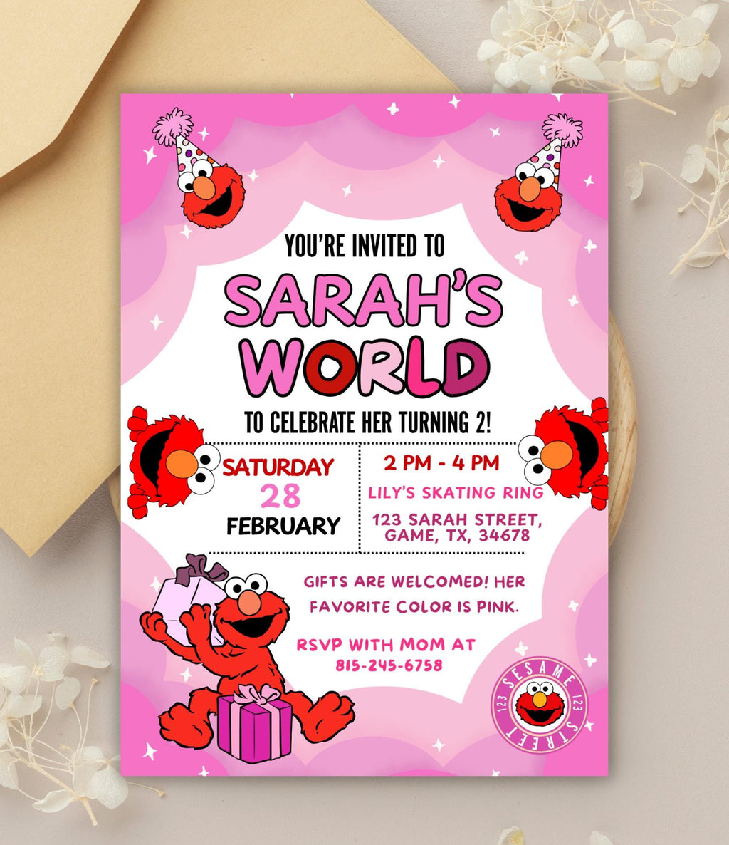 Custom Girly Elmo Birthday Invitation  | Sesame Street Birthday Party Invite