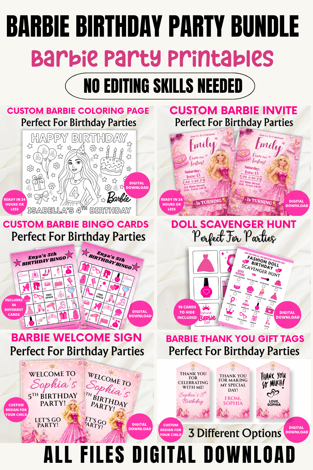 Barbie Birthday Party Printables Bundle