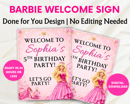 Barbie Birthday Welcome Sign | Personalized Birthday Party Sign | Printable Birthday Decoration