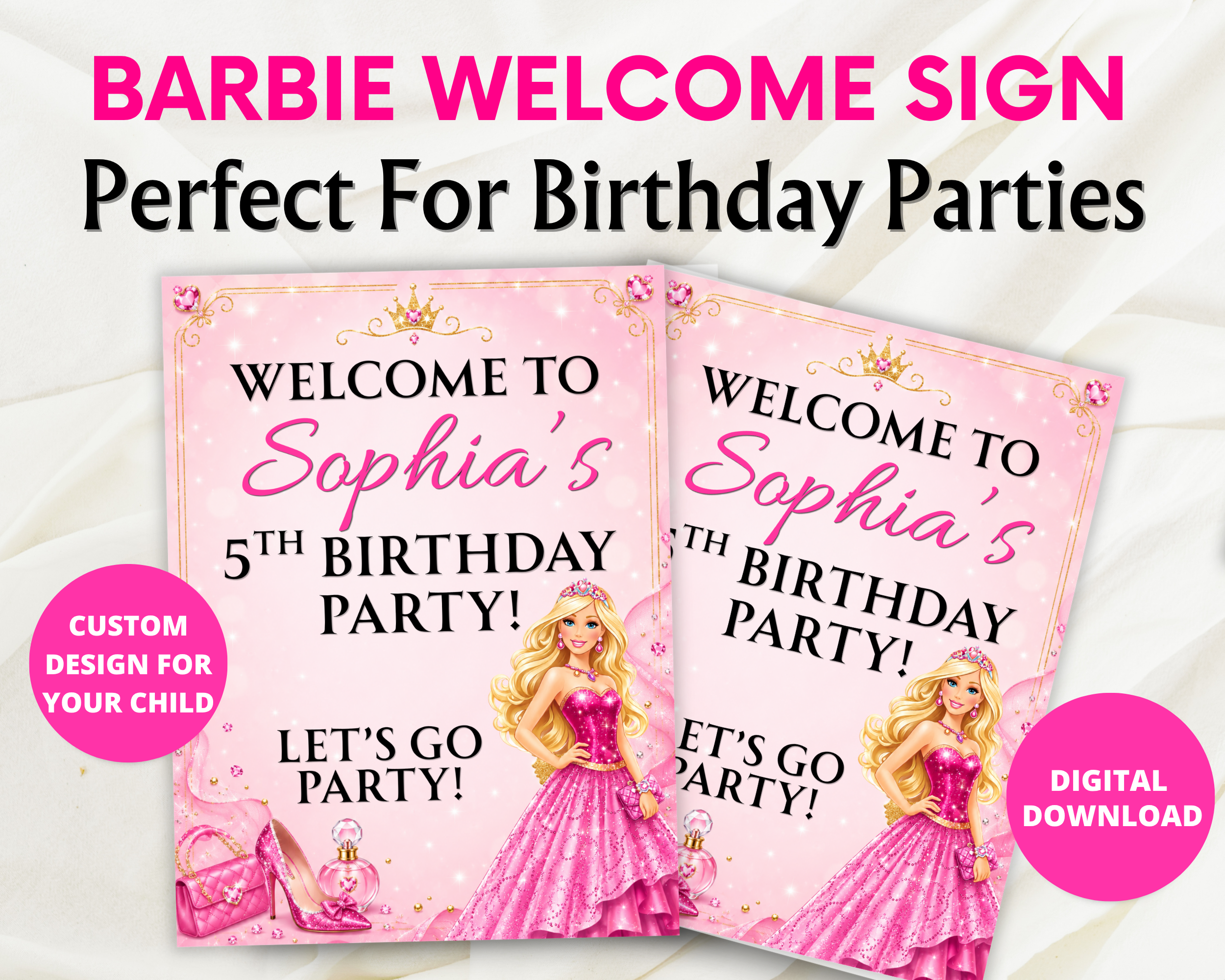 Barbie Birthday Welcome Sign | Personalized Birthday Party Sign | Printable Birthday Decoration