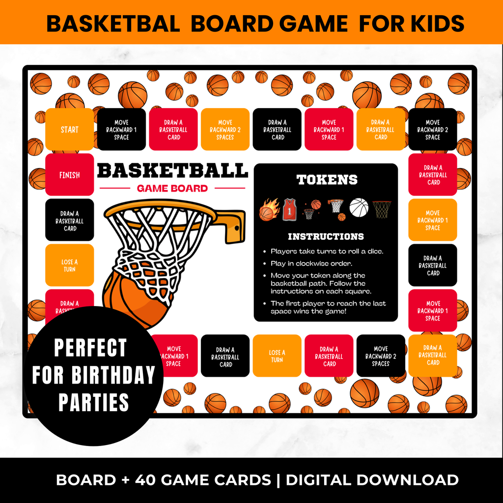 Basketball Board Game for Kids Printable |Sports Party Game