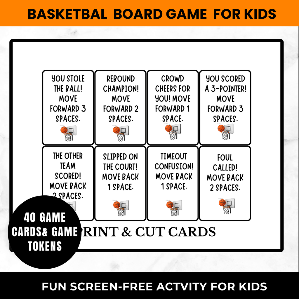 Basketball Board Game for Kids Printable |Sports Party Game