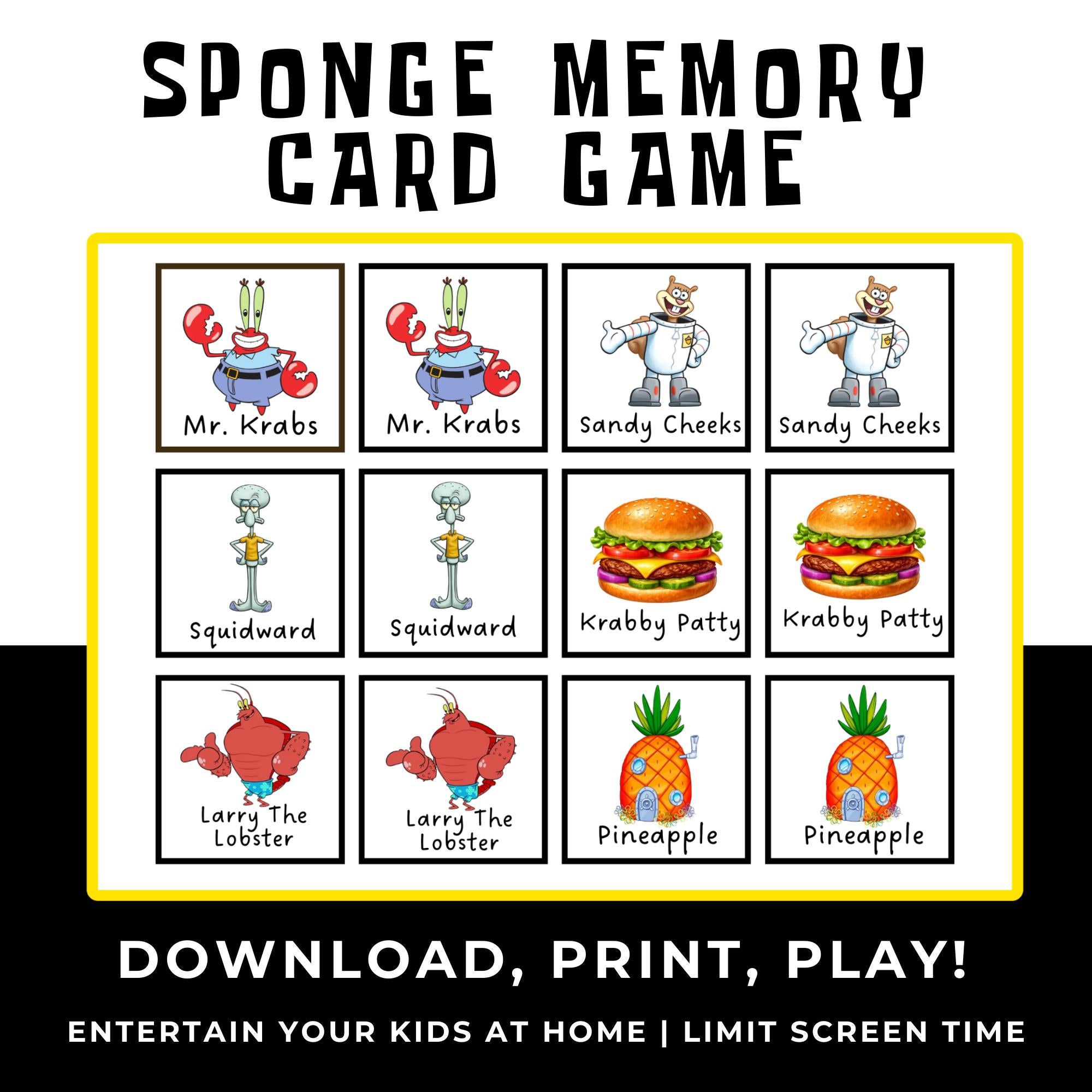 SpongeBob Memory Match Game for Kids | SpongeBob Birthday Party Game