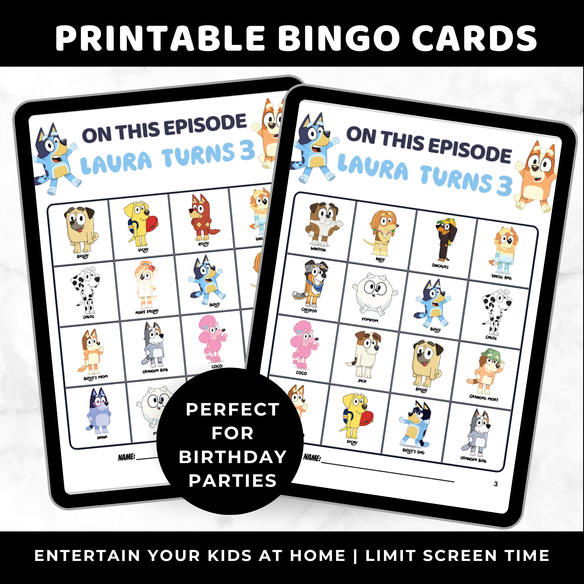 Personalized Birthday Bluey Bingo Cards for Kids