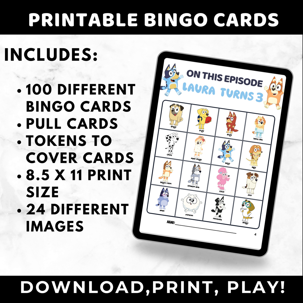Personalized Birthday Bluey Bingo Cards for Kids